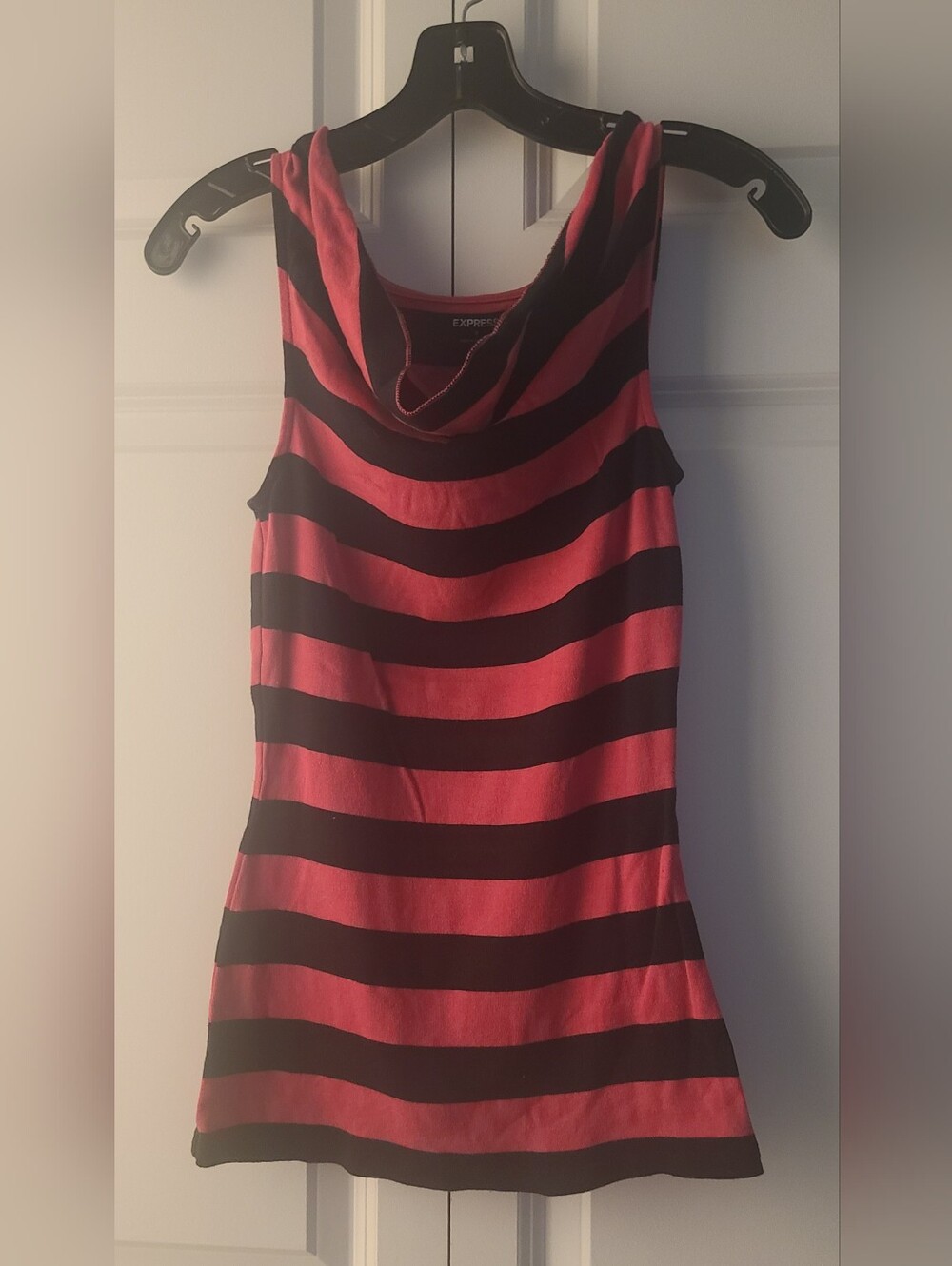 Express Pink & Black Striped Cowl Neck Sleeveless Tank- Size Small